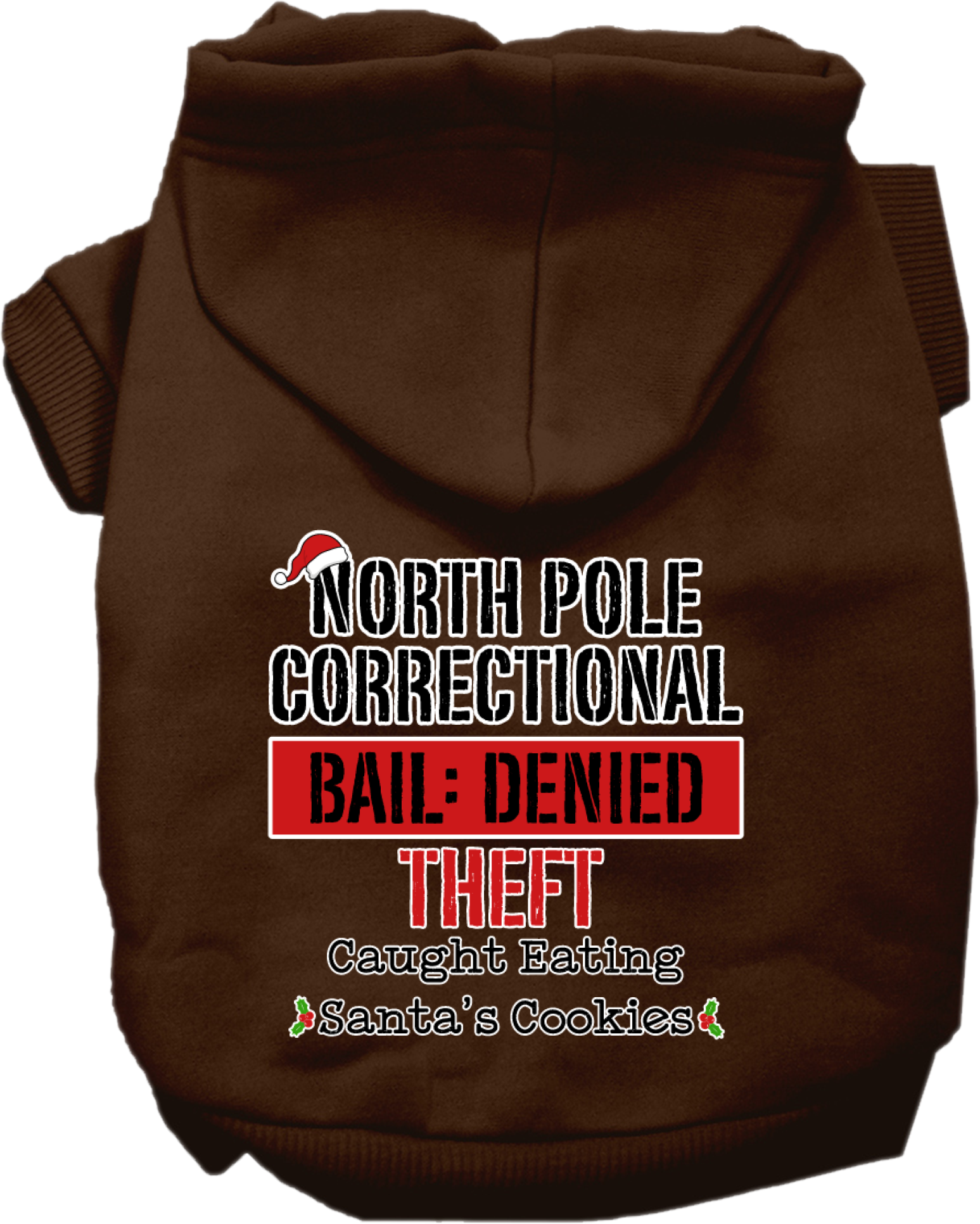 North Pole Correctional Screen Print Dog Hoodie Brown Size XS